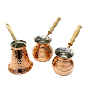 Handmade Hammered Copper Turkish Coffee Pot Cezve With Wooden Handle Traditional Arabic Ibrik Coffee <b>Maker</b> Stovetop Milk Warmer - Product Image 1