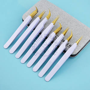 Custom Logo Fiber Tip Eyelash Extension Tweezer 90 degree Glitter White Volume Lash <b>Tool</b> Stainless Steel Professional - Product Image 2
