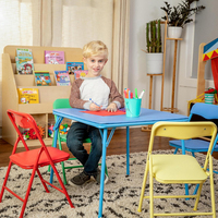 5-teiliges Langlebiges Klappbares Quadratisches Metall-Tisch-Set im Farmhaus-Stil mit 4 Stühlen für Kinder, Zuhause, Schule, Apartment, Esszimmer-Möbel