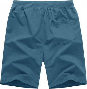 Men's Solid Color Bermuda Shorts Drawstring Waist Casual Wear Breathable <b>Knitted</b> Fabric Mid Rise Pockets Blue - Product Image 4