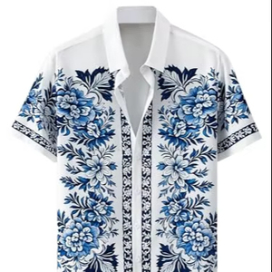 Camisa de hombre con estampado completo, manga corta, estilo hawaiano, tropical, playera informal con botones, para verano, colorida, con estampado floral. - Product Image 1