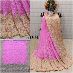 DISEÑADOR SOFY SEDA PESADA PIEDRA TRABAJO SAREE CON BLUSA DESCOSADA ROSA - Product Image 1