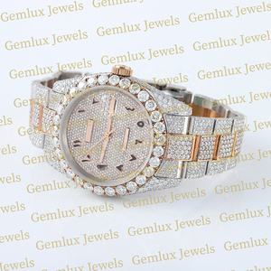Vêtements de luxe nouveautés cadran arabe testeur de diamants Iced Out D VVS Moissanite plaqué or rose deux tons montre Hip Hop - Product Image 2