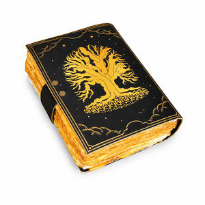 New Era Vintage Leather Hardcover <b>Diary</b> 100 Sheets Water Color Black Cover Gold Tree Design Sewing Bound Deckle Edge Journal - Product Image 2