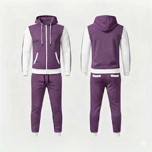 Ensemble de survêtement pour homme, veste à capuche violette à manches longues avec fermeture éclair, pantalon de jogging, vêtements de sport décontractés, couleur unie, tenue en deux pièces - Product Image 1
