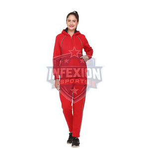 Conjunto Deportivo Rojo con Capucha para Mujer, Manga Larga, Cierre de Cremallera, Bolsillos Laterales, Transpirable, Informal, Otoño, Color Sólido, 100% Poliéster - Product Image 4