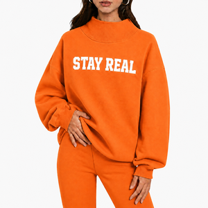 Women Oversized Mockneck Fleece Pullover Shirt <b>Cloud</b> Soft Fabric Warm Layer Relaxed Styling Ribbed Edges Modern Wear - Product Image 1