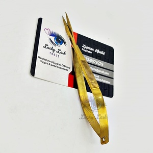 Pince à épiler à sourcils en acier inoxydable de qualité allemande de qualité supérieure Logo personnalisé Ciseaux de manucure russes Action de printemps Plasma doré incurvé - Product Image 5