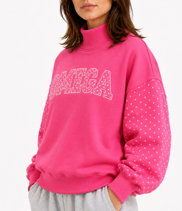Sweat-shirt surdimensionné à col montant pour femme Omega Custom, imprimé floral, avec logo appliqué, pull décontracté, fabricant - Product Image 3