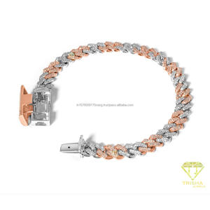 Fully Iced Out Two Tone Cuban <b>Bracelet</b> with Brilliant Diamond Look Moissanite and Elegant Fashion Styling - Product Image 3