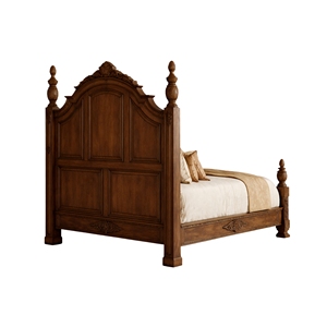 Cama King Size de Madera Maciza Tallada a Mano, Estilo Clásico de Lujo, con Cabecera Alta y Detalles Florales - Product Image 3