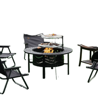 Brasero moderne en acier de 42 pouces avec 2 grilles, pour bois et charbon de bois, pour extérieur, avec couvercle, pique-foyer et housse ronde imperméable FP010_1