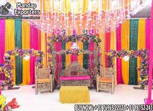 Decoración para ceremonia Sangeet con temática de Bollywood, diseño moderno y colorido para escenario de mehndi, elegante decoración para la noche de Jaggo, en venta en EE. UU. - Product Image 5