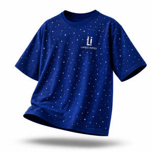 เสื้อยืดคอกลมสีน้ำเงินรอยัลประดับเพชรเทียมทรงโอเวอร์ไซส์สำหรับผู้ชาย สไตล์สตรีทแวร์ลำลอง แขนสั้น ลายกราฟิกวิบวับ แฟชั่น - Product Image 2