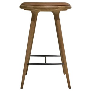 <b>Oak</b> Wood Minimalist Stool with Leather Seat | Handcrafted Wooden Furniture Wholesale - Product Image 2