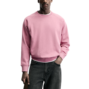Sweat-shirt rose à col rond et manches raglan, coupe classique, couleur unie, tricoté 100% coton, décontracté, pour l'automne - Product Image 1