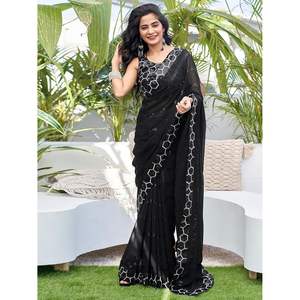 Saree de créateur avec paillettes brodées pour la fête pour les robes de club - Product Image 3