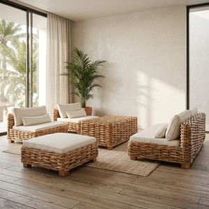 New Modern Minimalist Chunky Woven Rattan Sofa Set Wood Eco-Friendly Outdoor Patio Living Room Furniture Cushioned Lounge Suites - Product Image 3