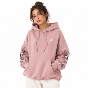 Sudaderas con Capucha Extra Grandes de Felpa Rosa para Mujer, Estampado Gráfico de Mariposas, Hombros Caídos, Ropa Urbana de Otoño e Invierno, Bordado de Logotipo Personalizado OEM - Product Image 1