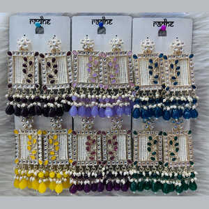 ต่างหูห้อยลูกปัดและหิน Kundan ชุบทองเครื่องประดับแฟชั่น - Product Image 1