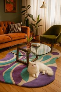Retro Wave Wool Rug Hand Tufted Modern Abstract Designer <b>Carpet</b> white purple Durable Area Rug for Living Room Bedroom Picnic Use - Product Image 2