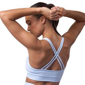 Top Deportivo Azul Claro para Mujer con Logotipo Personalizado, Cuello en V Fruncido, Sin Costuras, para Entrenamiento, Conjunto de Gimnasio, Ropa Deportiva al por Mayor - Product Image 3