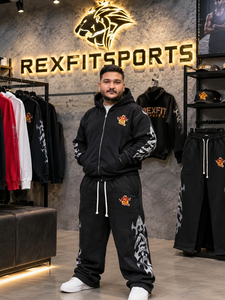 กางเกงจ็อกเกอร์ทรงโอเวอร์ไซส์ Rexfit Sports สไตล์สตรีทแวร์ ชุดวอร์มปักลายพร้อมลายพิมพ์ข้างขา ขายส่งชุดกีฬา - Product Image 1