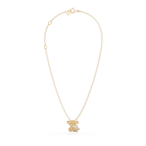 <b>Cute</b> Gold Plated <b>Bear</b> Pendant Necklace With Diamond Flower Link Chain Unisex Everyday Wear - Product Image 3