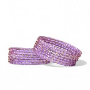 Hot Lavender Purple Gold Plated Imitation Pearl Geometric Trendy Wedding Glass <b>Bangle</b> Bulk Lot Festive Wear Ready to Ship - Product Image 4