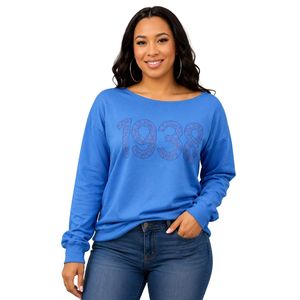 Sweat-shirt bleu à col rond, pull décontracté à manches longues pour femmes, à porter tous les jours, streetwear, style de vie sportif, vêtements confortables - Product Image 1