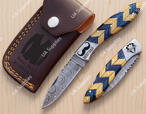 Cuchillos Plegables Exclusivos Hechos a Mano con Hoja de Damasco y Mango de Madera de Grado Industrial, Multifuncionales para Caza y Camping al Aire Libre - Product Image 4