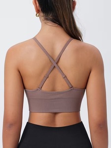 Soutien-gorge de sport sans couture à col en V profond, bretelles spaghetti réglables, dos croisé, bande élastique côtelée, débardeur de course, yoga et fitness - Product Image 3