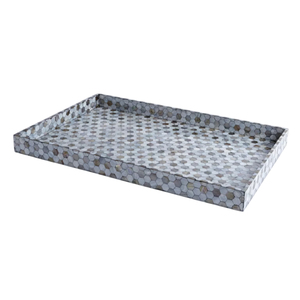 Plateau de service rectangulaire en nacre, plateau décoratif de luxe en mosaïque hexagonale en coquillage pour la maison, l'hôtel, la table basse, le plateau ottoman - Product Image 1
