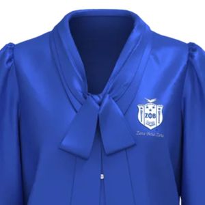 Zeta Phi Beta Bow <b>Blouse</b> Women Blue Long Sleeve Button Front <b>Satin</b> Top Elegant Sorority Apparel Stylish Office Shirt - Product Image 4