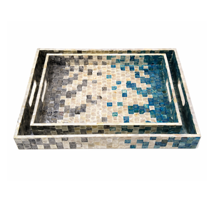Plateau de service artisanal en nacre incrustée, design bohème vintage, multifonction, pliable, forme personnalisable - Product Image 2