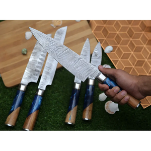 Cuchillos PRESTIGE BLADES al por mayor, personalizados, de alta calidad, servicio OEM ODM, juego de cuchillos de chef de cinco piezas, 67 capas, hechos a mano, afilados, de Damasco. - Product Image 1