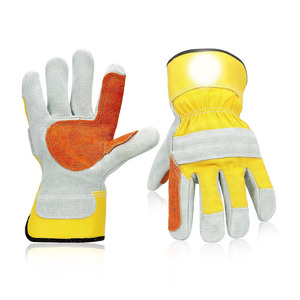 Cow Split Leather Anti-Static Grain Safety Anti-Slip Anti-Cut Working <b>Gloves</b> Heavy Duty Work Lining Rubberized Cuff 10-inch - Product Image 1