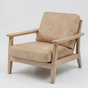 Sillón de Cuero Vacuno Genuino Negro con Estructura de Madera Maciza Marrón Natural, Sillón Moderno para Muebles de Sala de Estar - Product Image 2