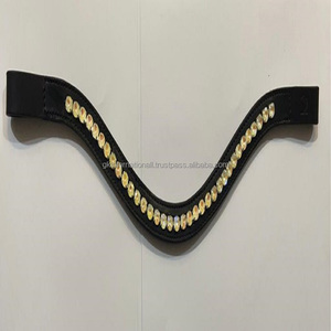 Venta caliente 100% hecho personalizado caballo de cuero genuino frente banda vacía canal con incrustaciones de 1 Fila personalizado mega bling cristales cadena - Product Image 4