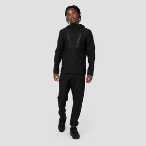 Conjunto Deportivo con Capucha para Hombre, Manga Larga, Color Negro Sólido, Cortavientos, Deportivo, Poliéster, Ropa de Otoño, Corte Regular, Cierre de Cremallera, Proveedor OEM - Product Image 1