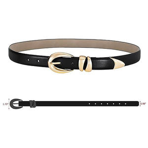 Cinturón de cuero negro para mujer con hebilla ovalada dorada – Elegante cinturón delgado para la cintura - Product Image 5