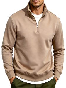 Sudadera con capucha de moda oversize para hombre, de forro polar grueso, con media cremallera, cuello caído y logotipo personalizado - Product Image 1