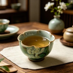 Atractiva Taza de Té de Cerámica Hecha a Mano con Diseño Floral de Loto, Estilo Chino Tradicional para el Té de la Tarde - Product Image 4