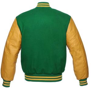 <b>Men</b> Brown wholesale Varsity Letterman Baseball <b>Green</b> Wool Genuine Gold Leather Sleeves <b>Jacket</b> - Product Image 3
