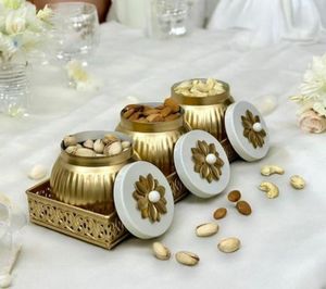 Handmade Solid Brass Dry Fruit Jar with <b>Lid</b> <b>Decorative</b> Storage Container for Home Kitchen Wedding Gift - Product Image 4