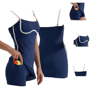 Durable Breathable High Elasticity Cap Sleeve Women's Winter Plaid Front Logo 100% Polyester Athletic Sports Tennis <b>Dress</b> Sets - Product Image 2