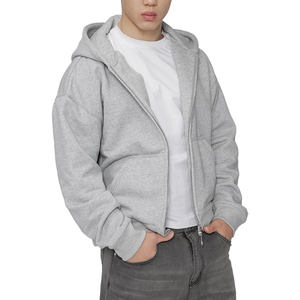 Cotton Oversized Drop Shoulder Full Zip Men Hoodie Solid Colour Hooded French Terry Sweatshirt Casual Style Winter Wear - Product Image 5