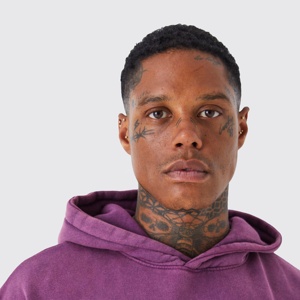 Sweat-shirt à capuche pour homme OEM personnalisé, violet, délavé à l'acide et aux minéraux, style vintage - Product Image 6