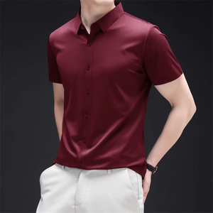 Nouvelle chemise décontractée pour homme à manches courtes, couleur unie, infroissable, confortable, polyvalente pour toutes les saisons - Product Image 3