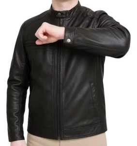 <b>Men's</b> PU Leather Casual Eco-friendly <b>Turtleneck</b> Zipper Closure Windproof Slim Fit Winter Solid Color Regular Sleeve Motorcycle - Product Image 3